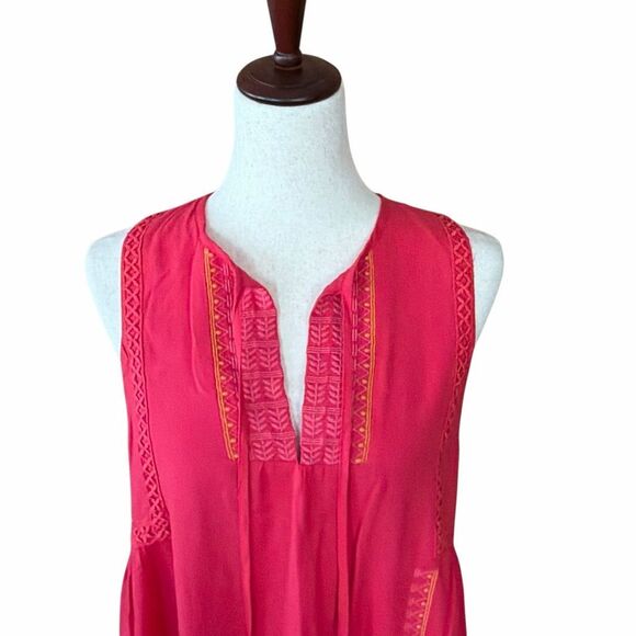 HIHO Bright Pink Embroidered Sleeveless Boho Shift Dress Small Rayon - Picture 4 of 7